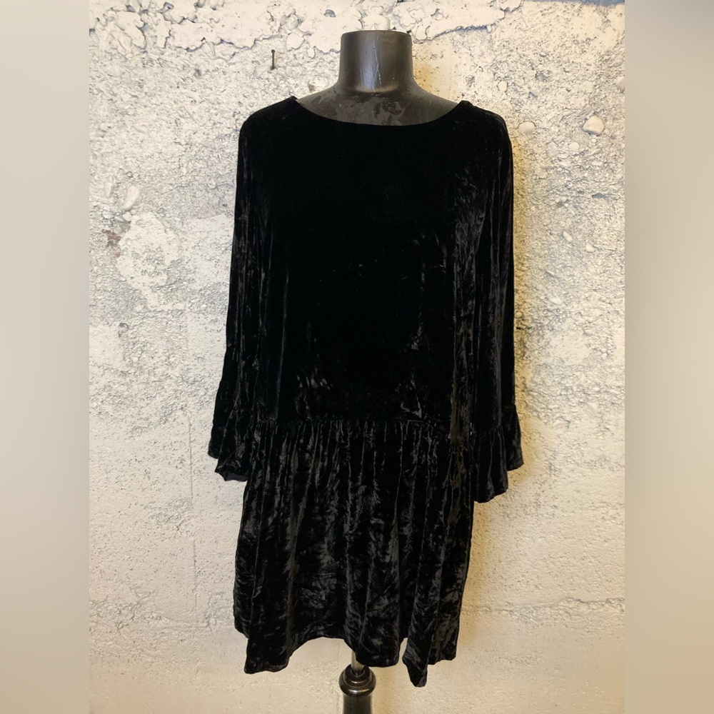 Madewell Dropwaist Black Velvet Dress Women’s size Large
